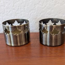 Dark Gold Fall Autumn Leaf Small Candle Holder Set of Two