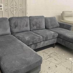 Brand New Dark Grey Corduroy Sectional Sofa Couch (New In Box) 