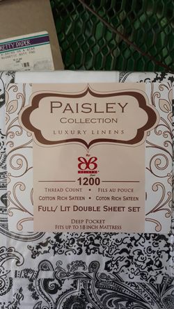 Paisley Collection 1200 TC 6 pc Sheet Set Full size black/gray/white in color