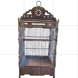 Antique Chinese Wood Carved Bird Cage 28" X 14"  X14" X14" X 14"