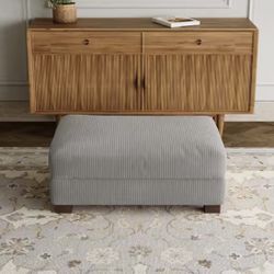 *Brand New* Uixe Grey Corduroy Fabric Rectangle Ottoman with Wood Legs