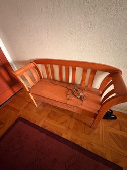 Wooden Entryway Bench with Slatted Back