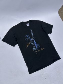 Vintage Jazz at the Bowl Tee - Mens L, Faded Black Saxophone Art