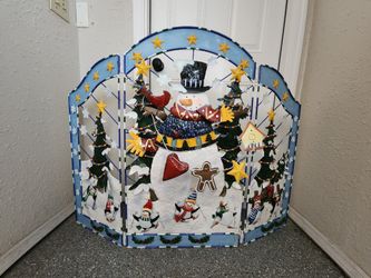 3D Handpainted Metal Christmas Snowman Fireplace Screen