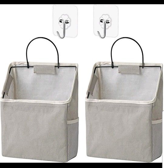 2 Pack Wall Hanging Storage Bag, Organizer Bag with Sticky Hook, Grey