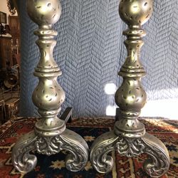 Antique Style Pewter Powder Coat Finish Andirons