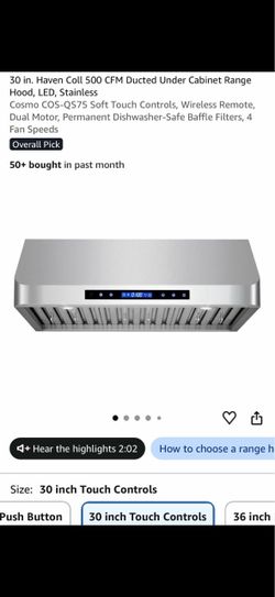 NEW Cosmo COS-QS75 30” Under-Cabinet Range Hood – 500 CFM
