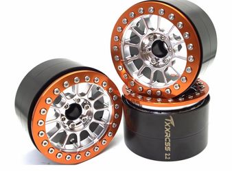 200g Super Heavy 2.2 Beadlock Wheels Rims for 1/10 RC Crawler 4pcs (Silver Orange)
