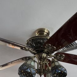 Vintage Lighted Fan Stain Glass Tiffany Style 