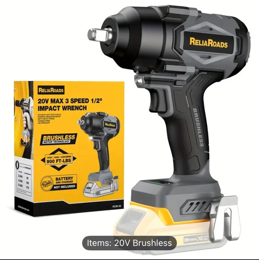 Heavy-Duty 900 Ft-lbs/1200N.m 1/2" Drive Brushless Impact Wrench.