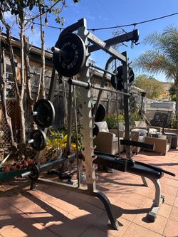PARABODY OLYMPIC SQUAT RACK SMITH MACHINE WITH OLYMPIC WEIGHTS