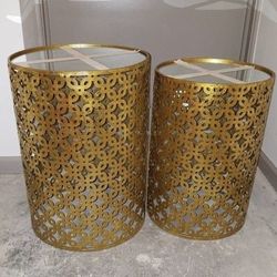 Gold Nesting Tables with Mirrored Tops
