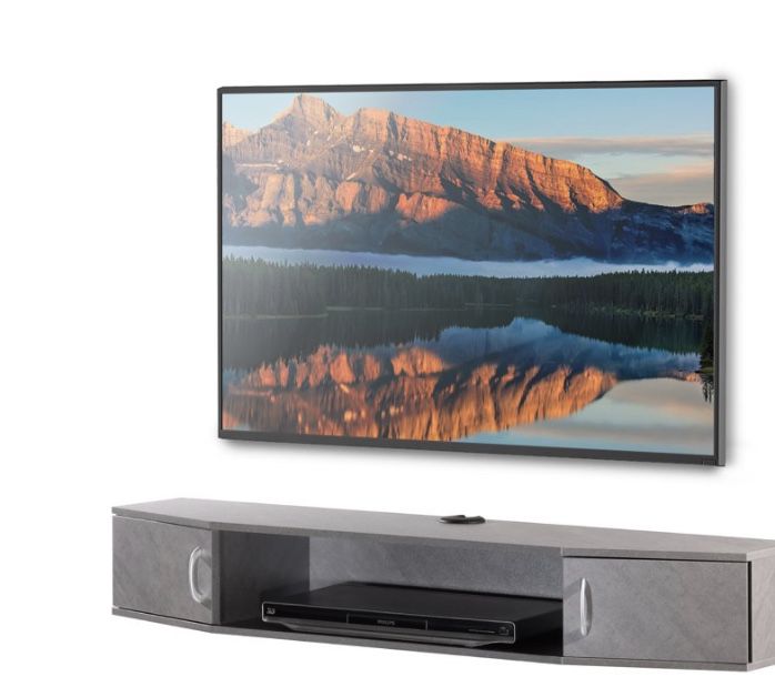 $55, FITUEYES Wall Mounted Media Console, Floating TV Stand Storage Cabinet, Stone Gray (Walmart At $95) 