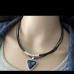 New Blue Tourmaline Leather Necklace