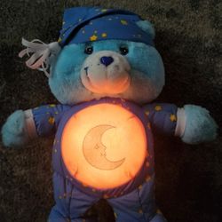 Vintage 2002 Care Bears Bedtime Bear 13" Blue Light-Up Musical Battery Operated