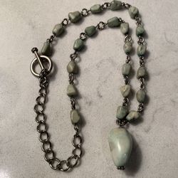 Amazonite Stone Silver Tone Necklace 19” 