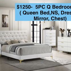 🌺 FREE DELIVERY 🌺Brand New 5PC Queen Size Bedroom Set ( Queen Bed, NS, Dresser, Mirror, Chest)