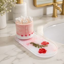 Handmade Pink Resin Bathroom Organizer Set