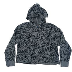 Old Navy Girls XL (14-16) Hoodie Pullover Slouchy Cropped Raw Hem Gray Leopard