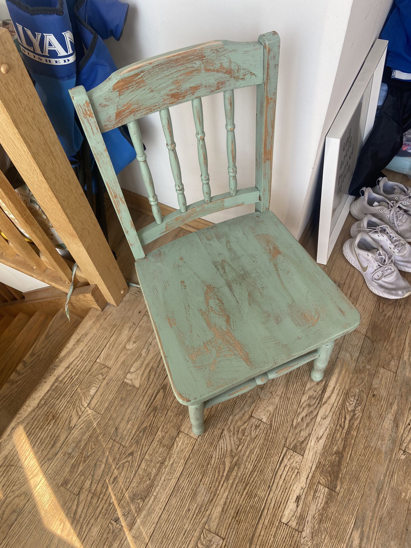 Small Wooden Chair - Blue/green Distressed Paint 