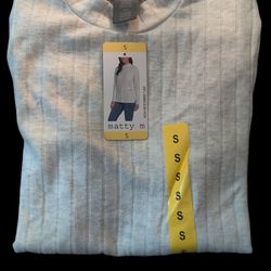 Matty M Women's Mock Neck Ribbed Tunic Top Sweater, Heather Pearl Gray Small