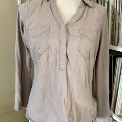 SONOMA Life & Style Beige Knit Roll Tab Sleeve Light Tunic Henley Pockets sz 8