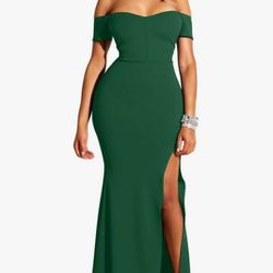 Dark Green Women's Off Shoulder High Split Long Formal Party Dress Evening Gown

