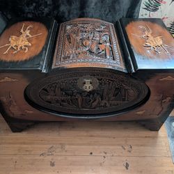 Vintage Hand Carved Chinese Camphor Wood Chest