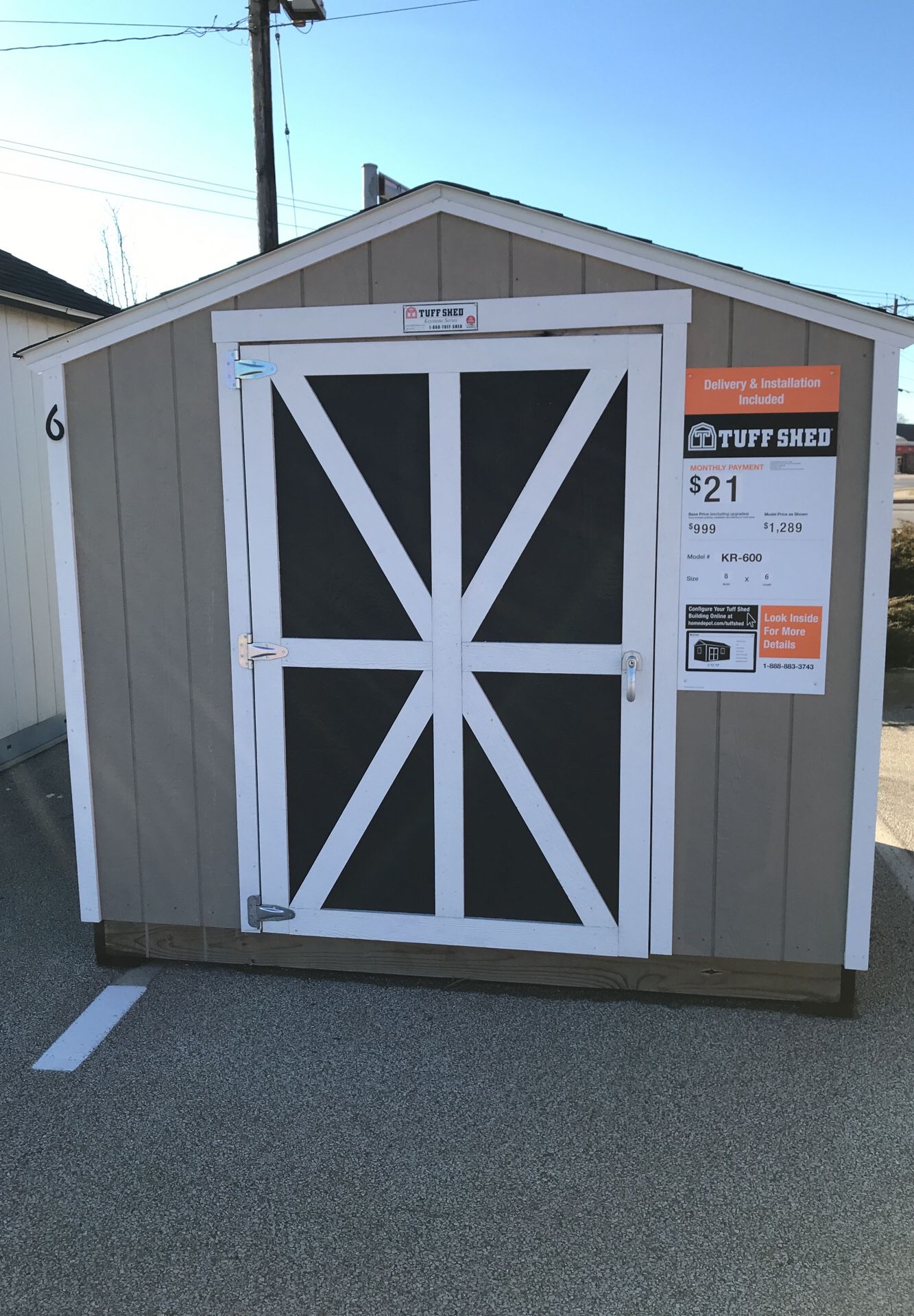 8x6 Tuff shed includes delivery and install