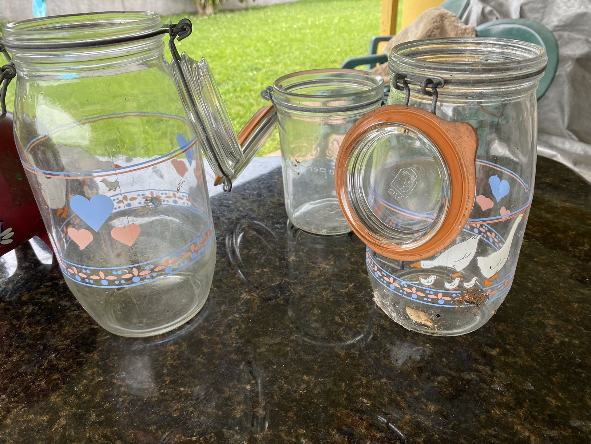 Assorted Mason Type Jars  Set Of 3 / Red Pig Bank