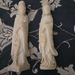 Antique Chinese carved soapstone figures 12 inches tall