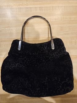 Black Velvet Purse with Metal Handles