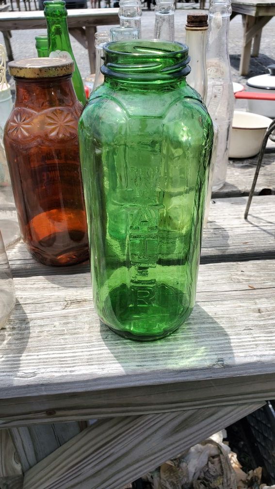Green quart water/juice glass bottle