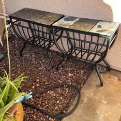 3 Pc Black Metal Stone 24x24x12 Side Tables And Table