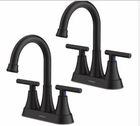 2 pack Bathroom Faucets For Sink 3 Hole,  4 Inch Matte Black Bathroom Sink Faucet With Pop-Up Drain And 2 Supply Hoses, Stainless Steel Lead-Free Cent