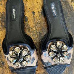 Dolce & Gabbana Leather Animal Print Slides