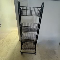 4 Tier Kitchen Basket Cart On Wheels