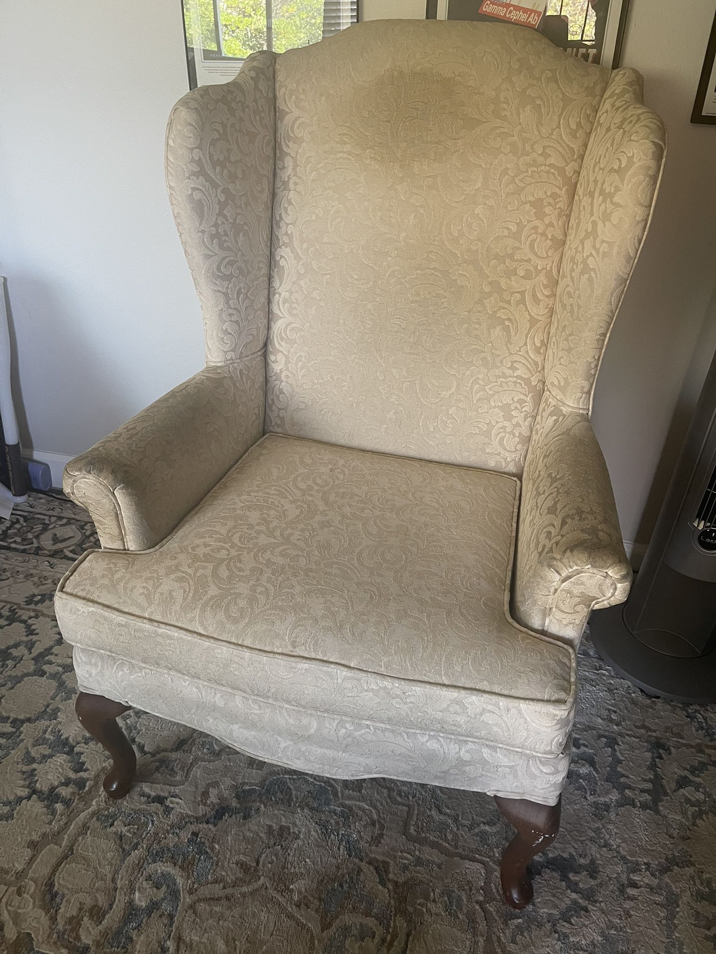 Vintage Winged Armchair - Upholstery Chair - White/Cream Linen 