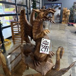MEGA SALE! Solid Wood Hand Carved Dragon With Wings Sculpture ( 20% off)
