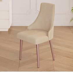 Light Brown Dining Chair, Comfy Elastic Spong Cushion and Backrest, Modern Chairs with Metal Pink Gold Legs, Great Choice for Bedroom, Living Room, Di