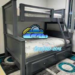 Twin Full Grey Bunk Bed With Mattresses Colchones Camas Bonitas 