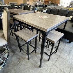 Gray Square Table With 4 Stools 