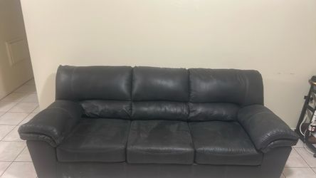 Dark Gray Leather 3-Seat Sofa