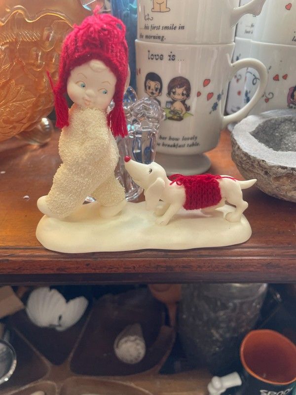 Snowbabies Trailing Behind Baby And Dog