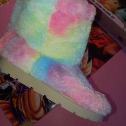 Cotton candy Color Fur Ugg Type Boots