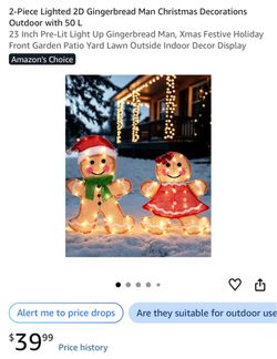 2-Piece Lighted Gingerbread Man Christmas Decorations