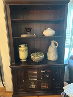 Large Dark Wood Display Cabinet / Bookcase with Lighting & Storage