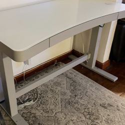 Electric Glass Standing Desk with Liquid Chalk Mark Standing Frame, Height Adjustable Sit Stand Desk for Home Office 
