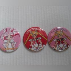 
Collectible Sailor Moon 1992 Vintage Button Pin Lot of 3 