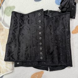 New women's waist cinching corset fishbone buckle with lace up jacquard fabric